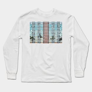 Multi-colored Building Pattern With Palm Trees - Aesthetic Long Sleeve T-Shirt